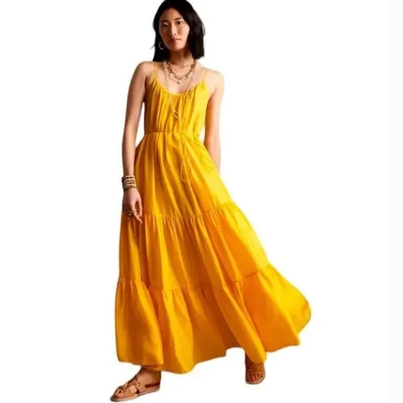 Banana Republic | Dresses | Banana Republic 0 Silk Canna Tiered Cami Maxi  Tent Dress Sunny Yellow Size M | Poshmark